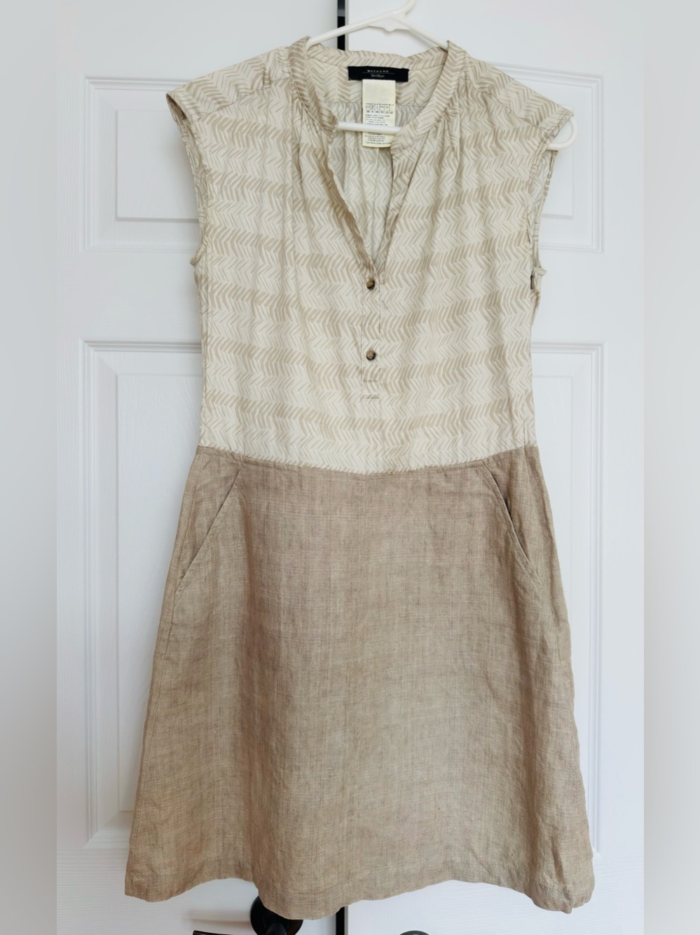 Weekend Max Mara Linen Dress Neutral Two-Tone Sleeveless Summer Size 8
